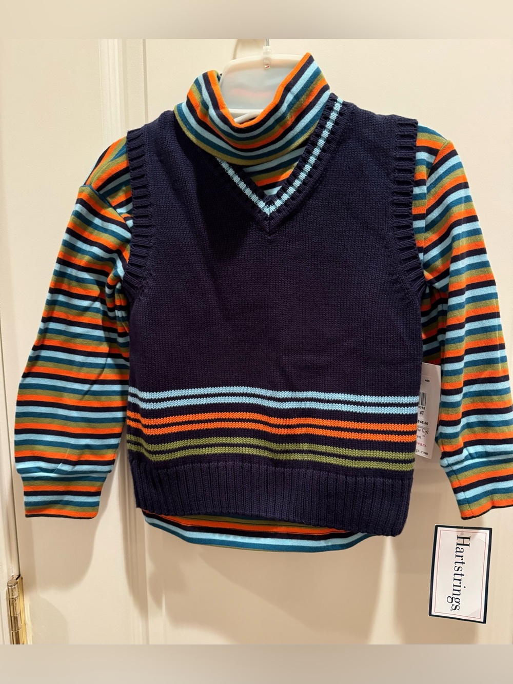 Toddler Boy’s Navy Blue Striped Vest with Matching Turtleneck by Hartstrings NWT